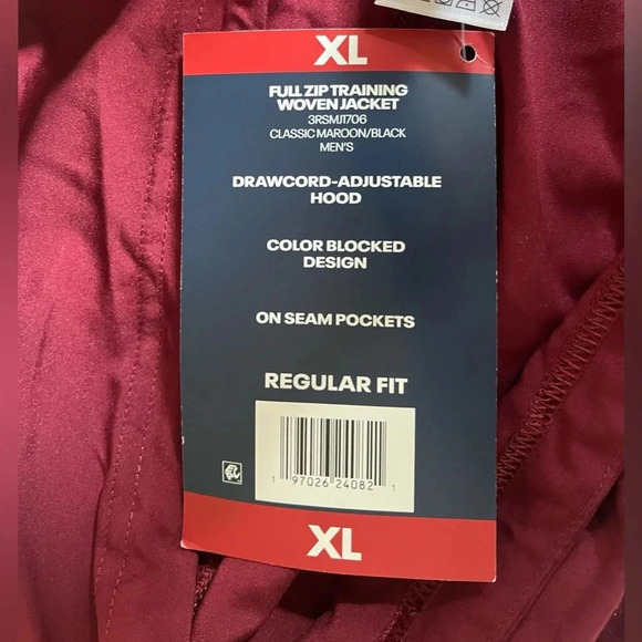 Reebok Zip Up Lightweight Hooded Jacket Mens‎ XL Training NWT Maroon Black - Picture 8 of 11